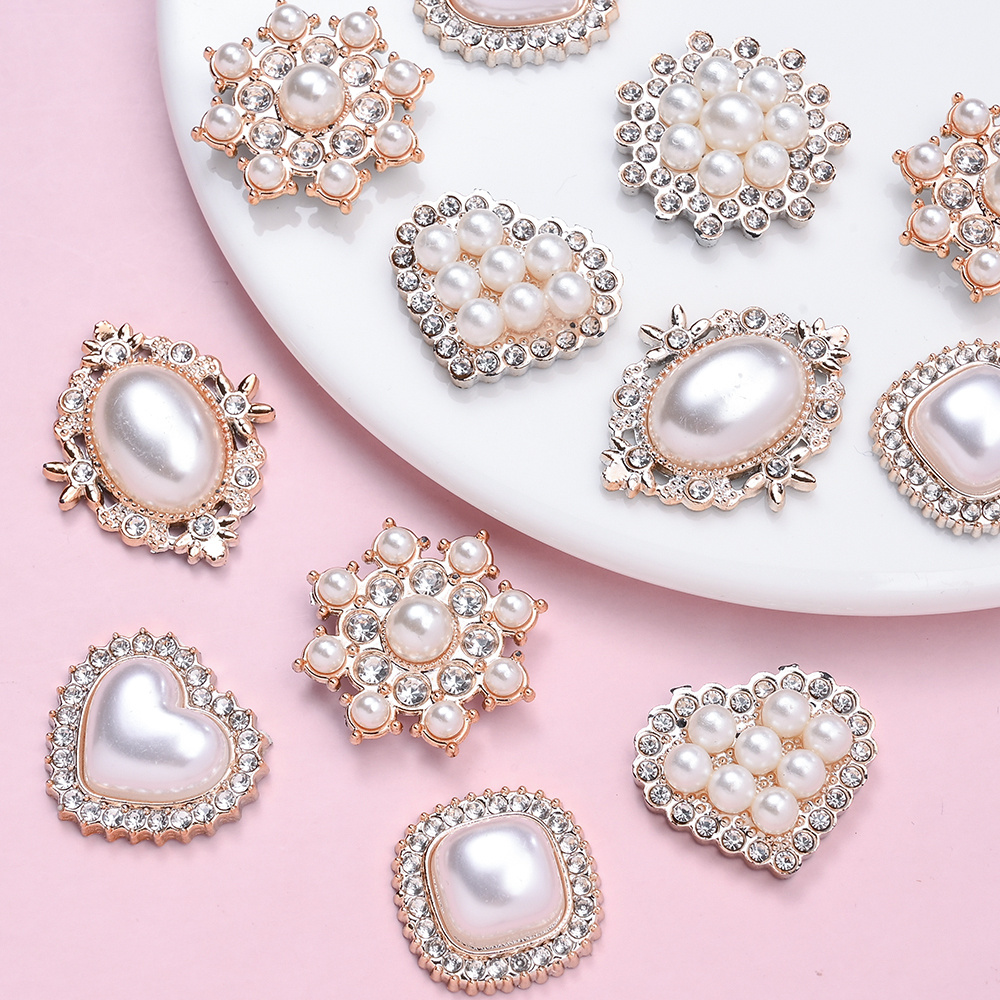 20pcs White Love & Flower Flatback Beads with Rhinestones